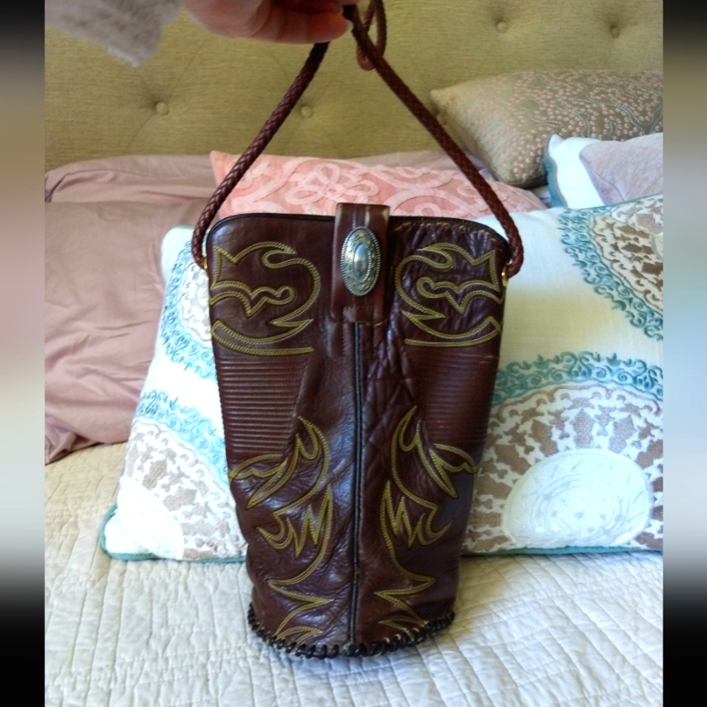 Rare Vintage Dan Post Distressed Leather Cowboy Boot Purse W/Lasso Handle